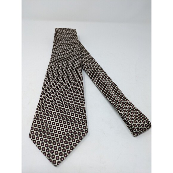 HUGO BOSS Men's Designer Silk Neck Tie Made In Italy Cream Brown Pink Geometric - Picture 2 of 6